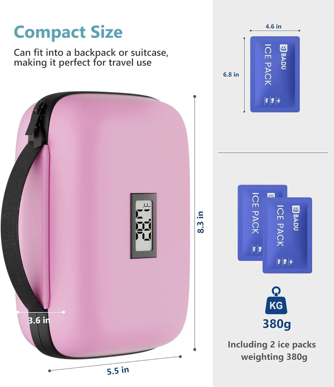 Insulin Cooler Travel Case with Temperature Display, TSA Approved Diabetic Cooling Bag for Insulin Pens and Supplies, Refrigerated Medicine Organizer with 2 Ice Packs