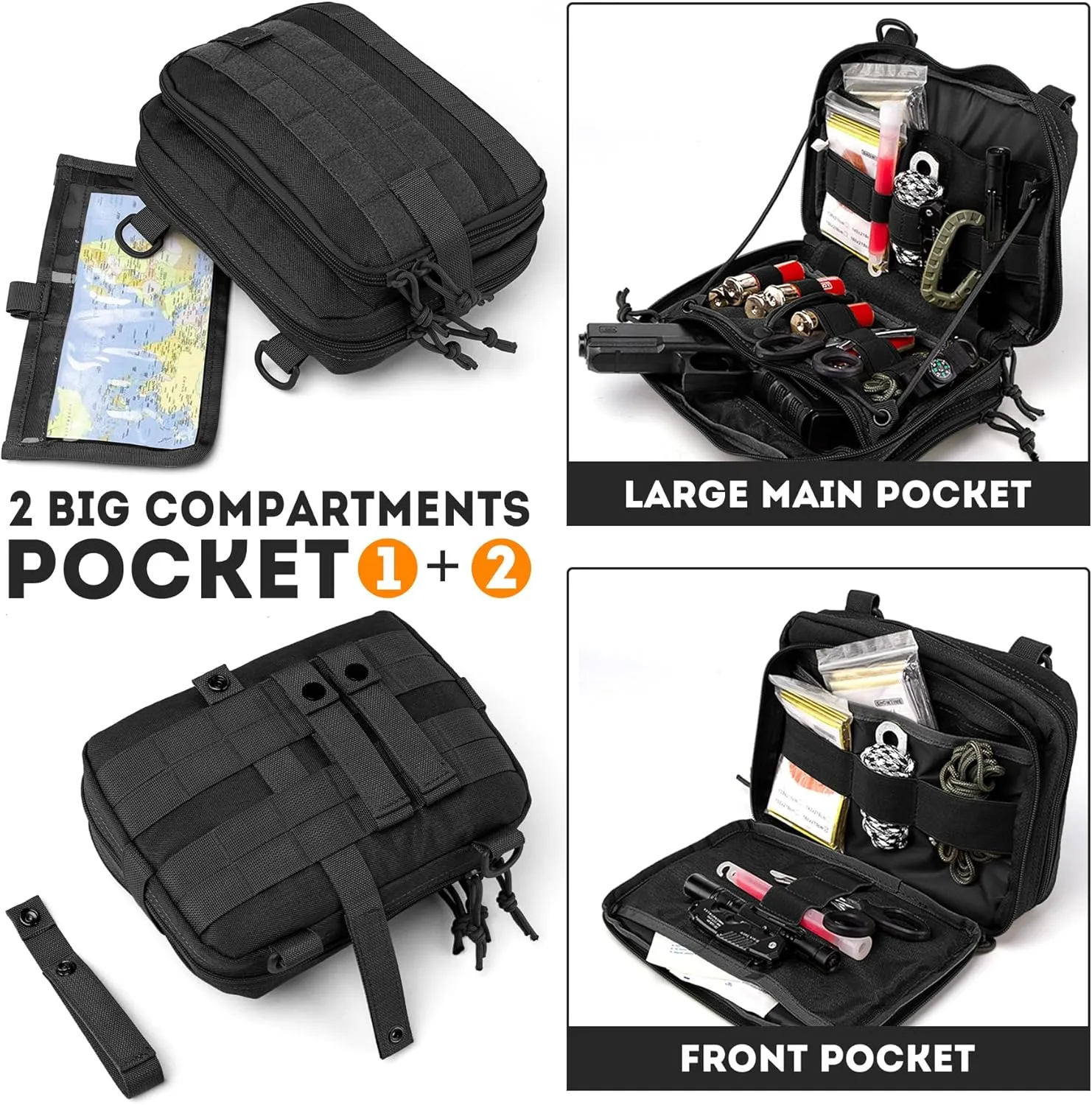 IronSeals Tactical Admin Pouch Expandable Double Layer Molle Attachment EDC EMT Utility Pouch with Map Sleeve Modular Large Capacity Tool Pouch Flag Patch Included