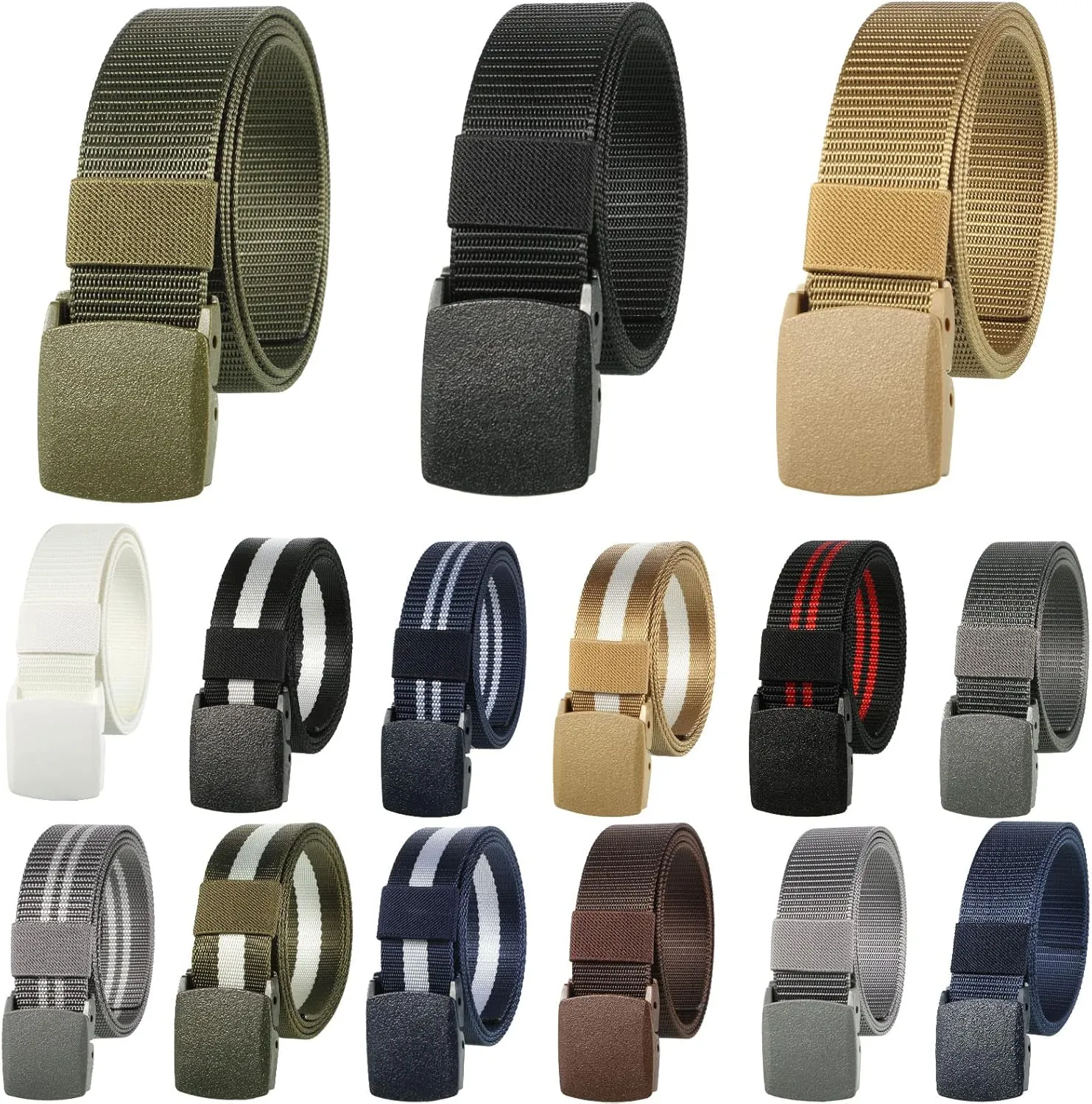 JaGely 15 Pack Nylon Hunting Belt Webbing Canvas Military Belt Tactical Men Waist Belt Web Belt with Plastic Buckle for Christmas Men Gifts Outdoor