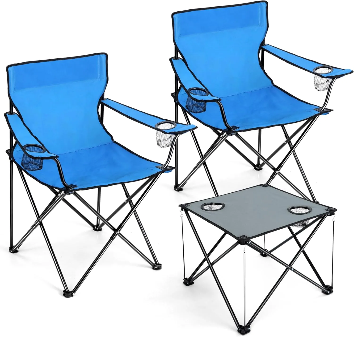 Joyfair Camping Chairs & Table Set(2 Chairs   1 Table), Heavy Duty Portable Outdoor Lawn Large Folding Chair for Adults, Ideal for Backpacking Fishing Hiking, Carry Bag & Cup Holder (Blue Chair)