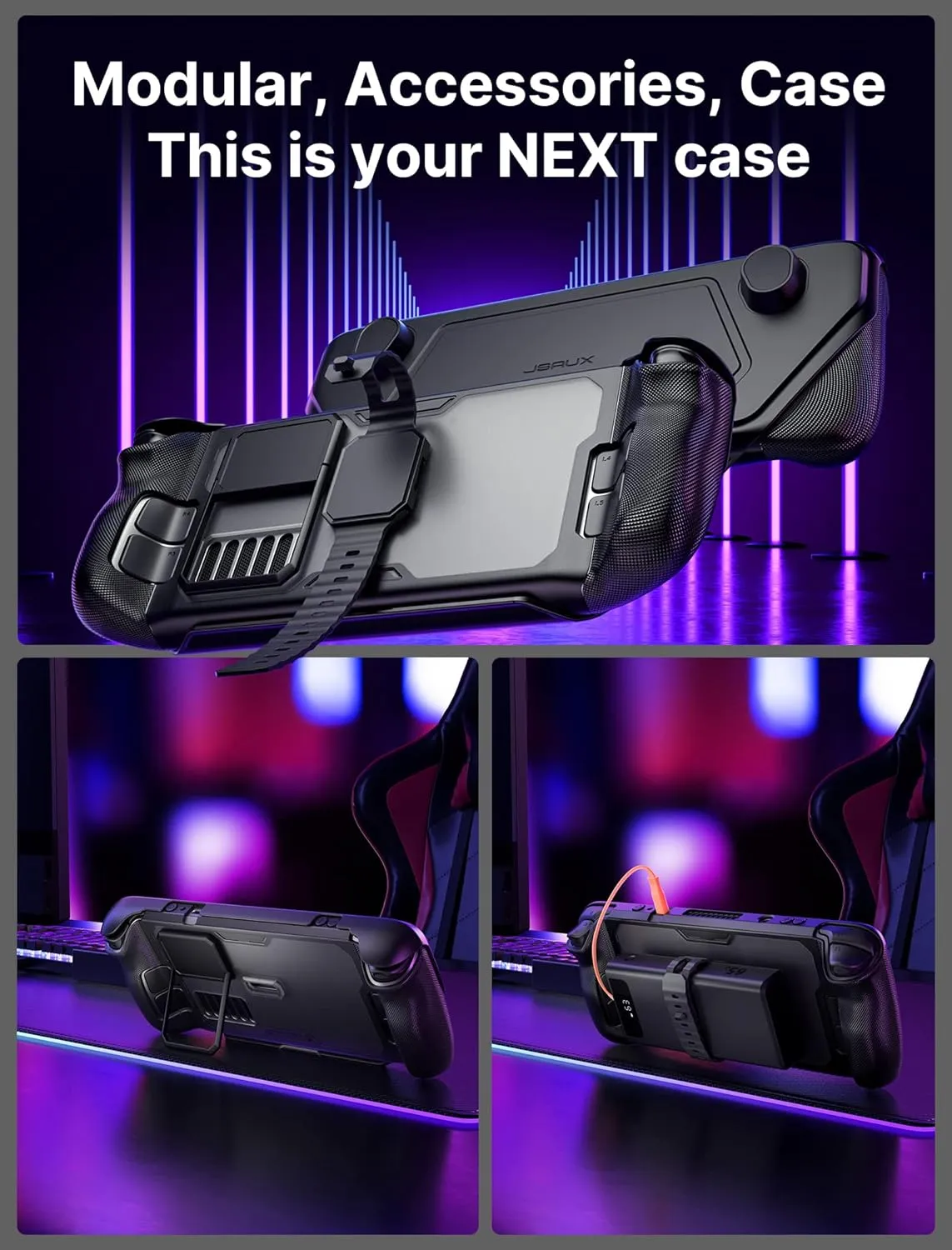JSAUX PC0104 ModCase Compatible with Steam Deck/Steam Deck OLED, Steam Deck Modular Case Include 11-in-1 Docking Station, Detachable Front Shell, Body Protective Shell,Metal Bracket and Strap-Hub Set