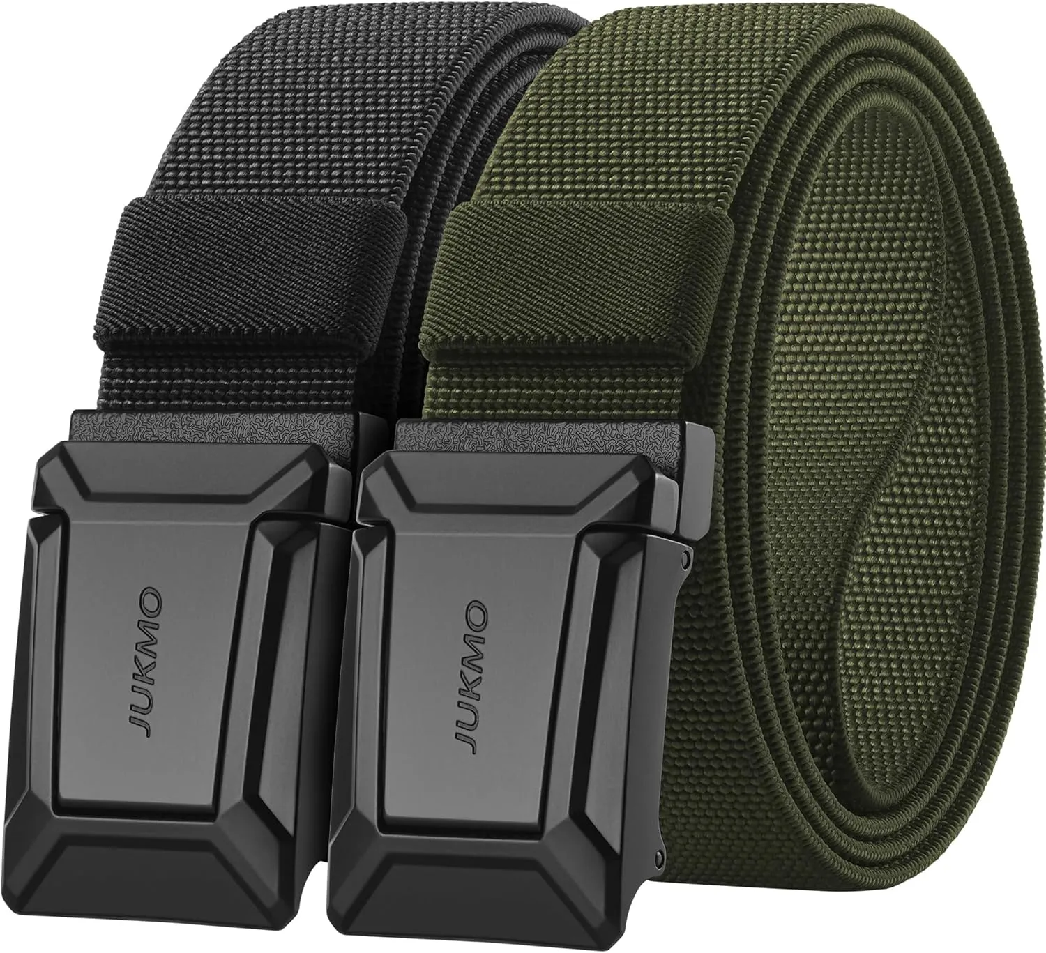 JUKMO Stretch Tactical Belt for Men,2 Pack Military Work Rigger Hiking 1.5" Elastic Nylon Web Quick Release Belt in Gift Box