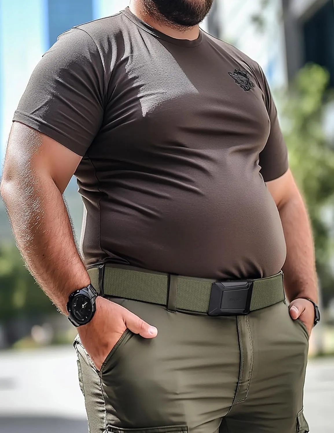 JUKMO Stretch Tactical Belt for Men,2 Pack Military Work Rigger Hiking 1.5" Elastic Nylon Web Quick Release Belt in Gift Box