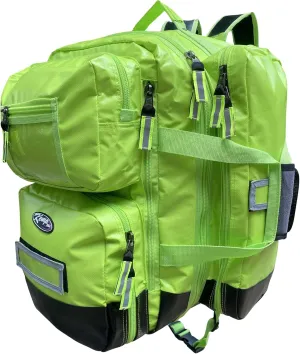 Kemp USA Ultimate EMS Backpack For EMS - Emergency Supplies - EMT Bag Fits BLS/ALS Equipment and D Tank Oxygen Cylinder - Premium Fluid Resistant Tarpaulin Fabric (Neon Green)