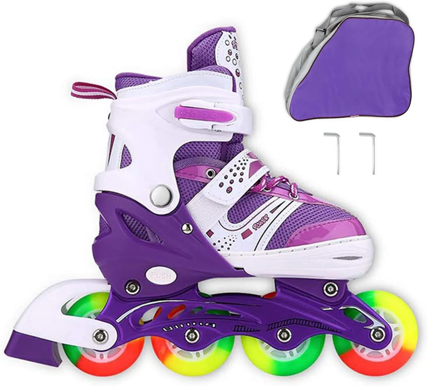 Kids Adjustable Flashing Inline Skates for Boys Girls and Adults with Full Light Up Wheels, Outdoor Roller Skates for Kids Beginner Ages 6-8-12-14, Men and Women