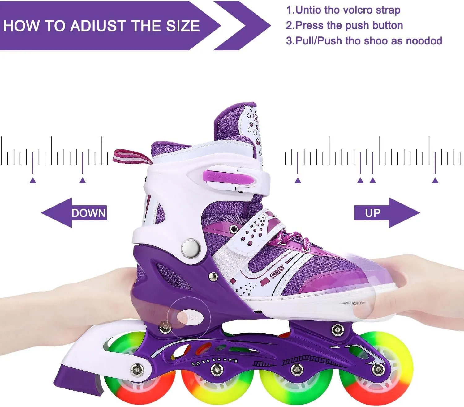 Kids Adjustable Flashing Inline Skates for Boys Girls and Adults with Full Light Up Wheels, Outdoor Roller Skates for Kids Beginner Ages 6-8-12-14, Men and Women