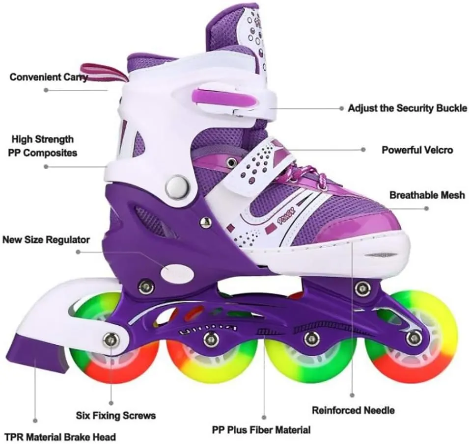 Kids Adjustable Flashing Inline Skates for Boys Girls and Adults with Full Light Up Wheels, Outdoor Roller Skates for Kids Beginner Ages 6-8-12-14, Men and Women