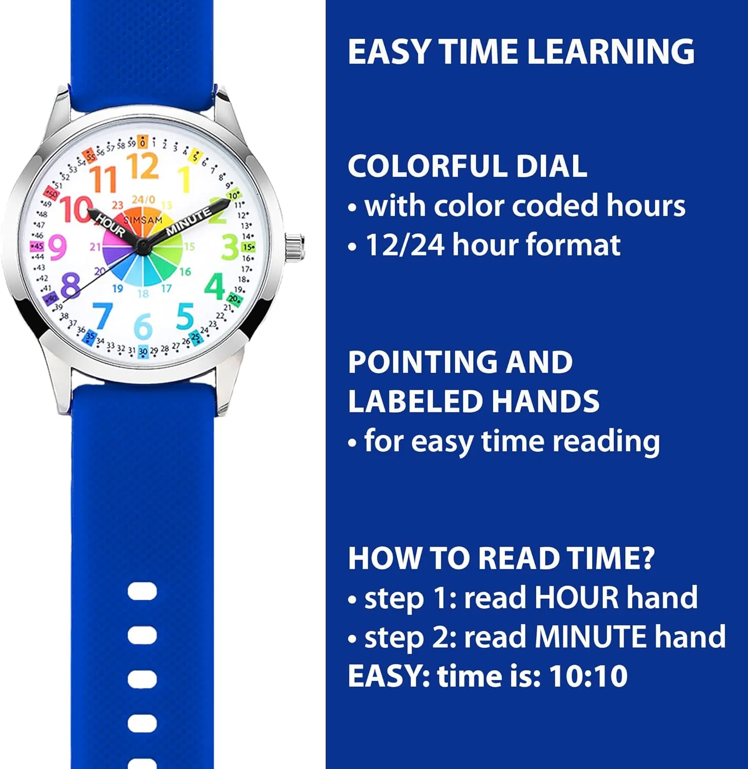 Kids Analog Watch, Learning Watch for Kids 8-12, Waterproof Time Teacher Watches for Boys Ages 5-7 6-8, Easy to Read Educational Girls Watches Ages 8-12, Great Gift Boys Girls Year 4-12 Old Waterproof