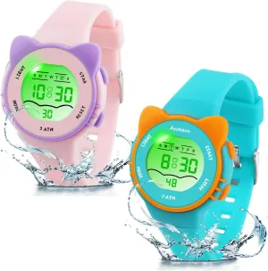 Kids Digital Watches for Girls Boys, 7 Color Lights Waterproof Watches for Kids with Alarm Stopwatch, Cute Cat Watch, Kids Gifts for Girls Boys Ages 5-13
