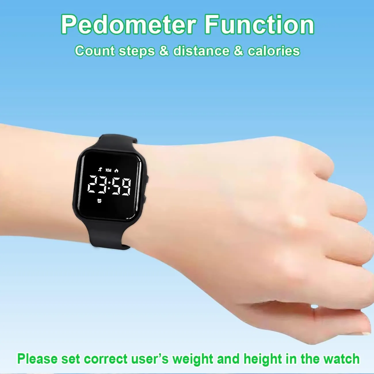 Kids Fitness Pedometer Watch Without App/Bluetooth,LED Sports Watch with Timer Calories/Distance/Step Counter,2 Alarm Clocks,21 Days Battery Life Rechargeable Digital Watch for Boy Girl Kids