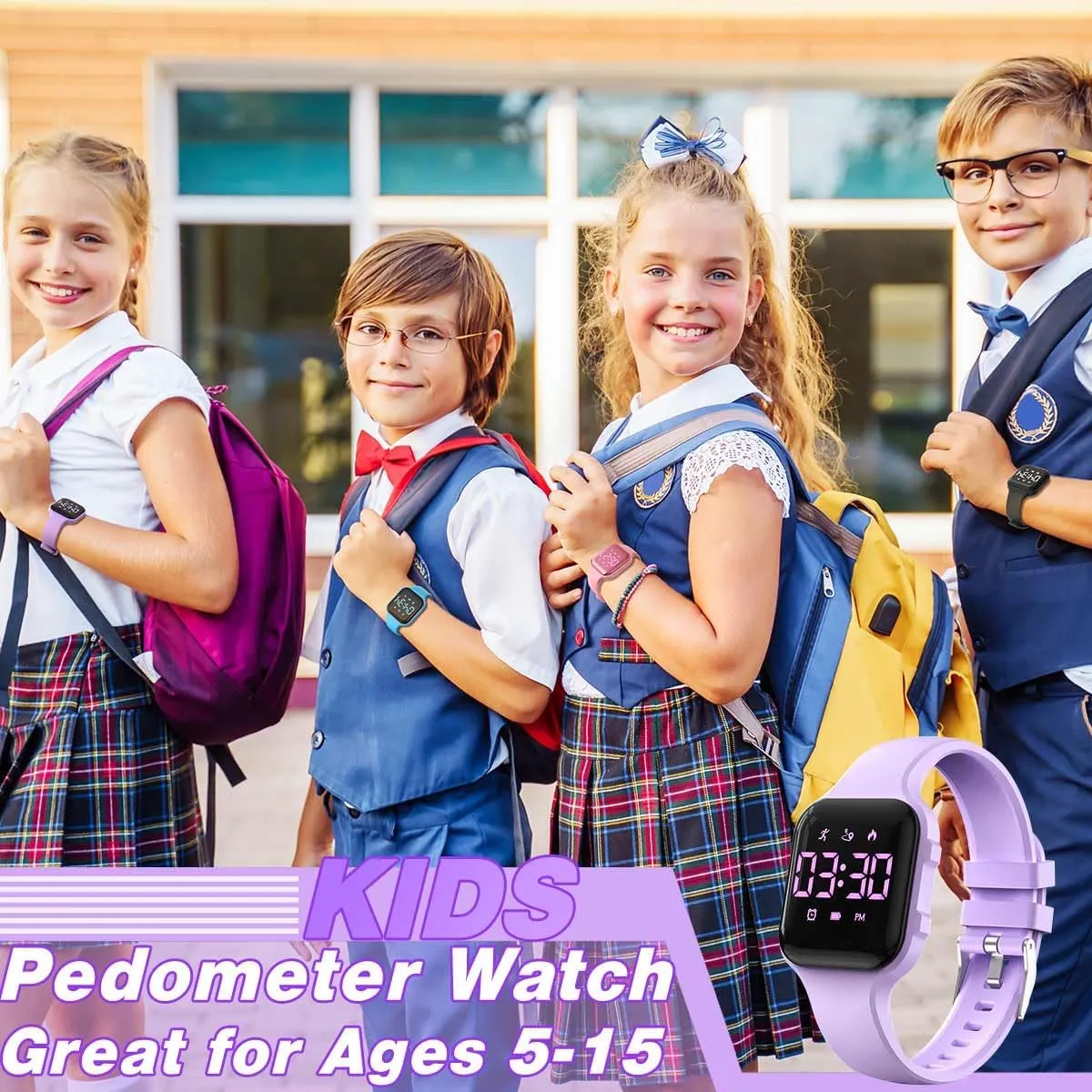 Kids Step Counter Watch, Digital Pedometer, Fitness Tracker Wristwatch, Waterproof Sport Watch, for Children Boys Girls Teens