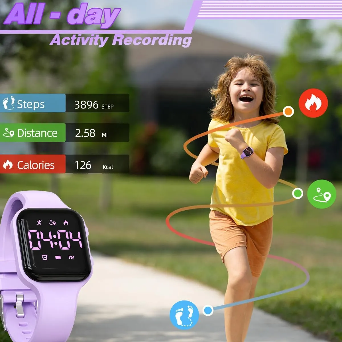 Kids Step Counter Watch, Digital Pedometer, Fitness Tracker Wristwatch, Waterproof Sport Watch, for Children Boys Girls Teens