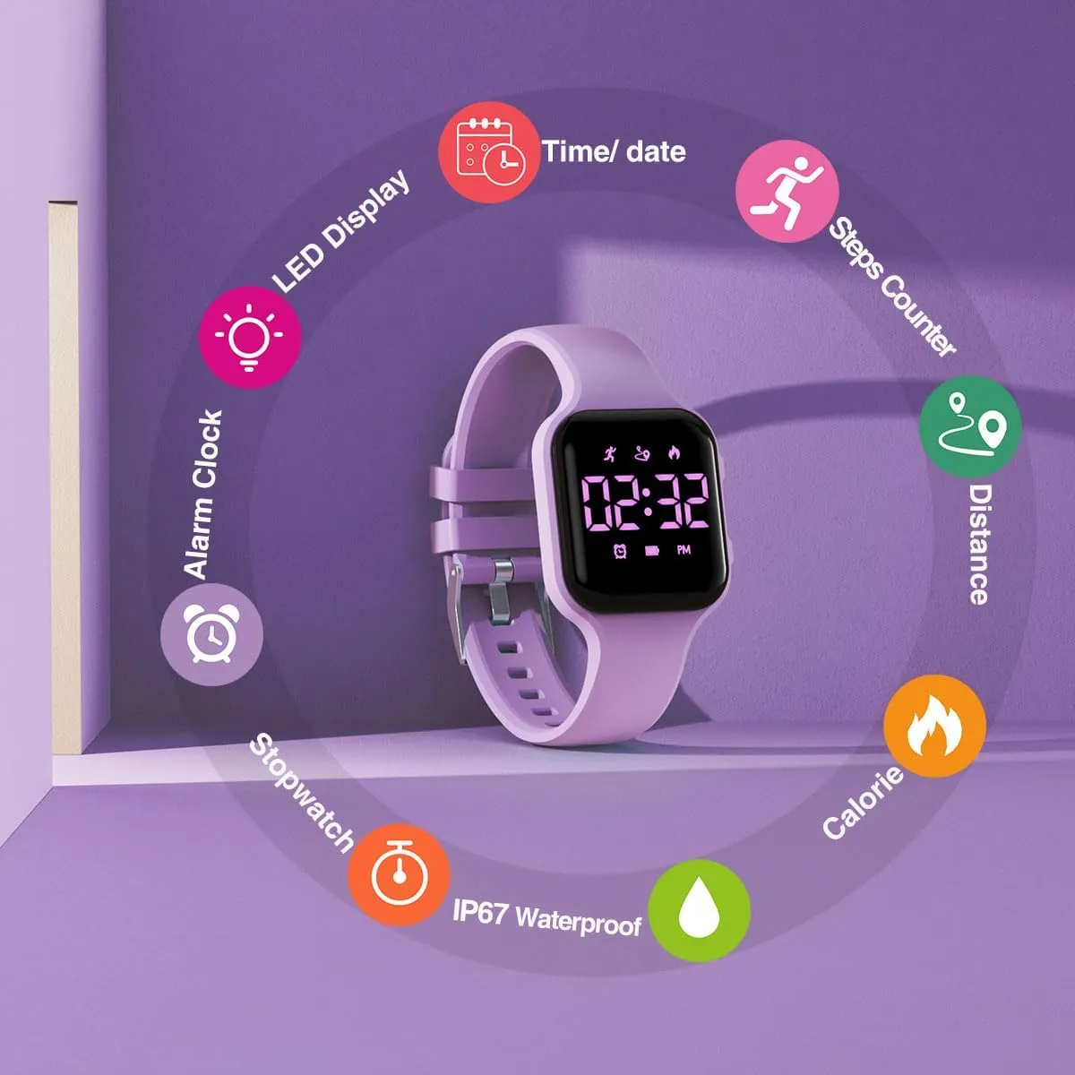 Kids Step Counter Watch, Digital Pedometer, Fitness Tracker Wristwatch, Waterproof Sport Watch, for Children Boys Girls Teens