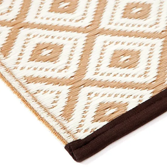 Kimberley Beige & White Diamond Pattern Foldable Waterproof Outdoor Caravan Mat - 270x270 CM