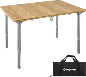 KingCamp Bamboo Adjustable, Anti-UV Portable Folding Table, Picnic, Camping, Three Heights,2-6 People, 23.6x15.7x10.6/15.7in, Yellow_23.6"x15.7", 2 Person