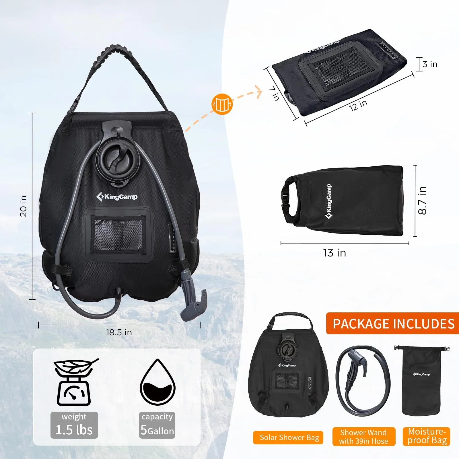 KingCamp Solar Shower Bag for Camping