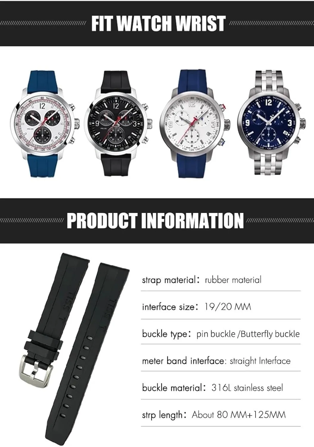 KLVN 19mm 20mm Watchband for Tissot T114417 T114 Soft Rubber Silicone Watch Strap Butterfly Clasp Waterproof Sport Bracelets