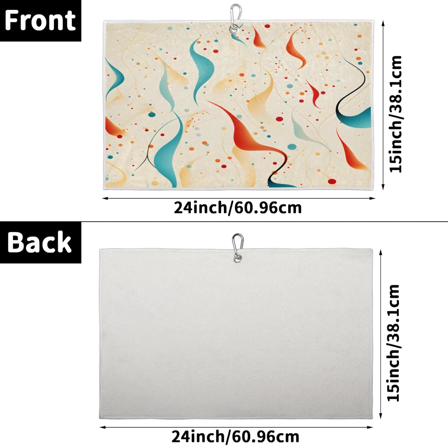 KOBLEN Microfiber Golf Towel with Heavy Duty Carabiner Clip, Curved Line Dots 24x15 Inch Quick Dry Absorbent Towel for Golf Clubs Balls, Golf Bag Accessories for Men Women,1 Pack