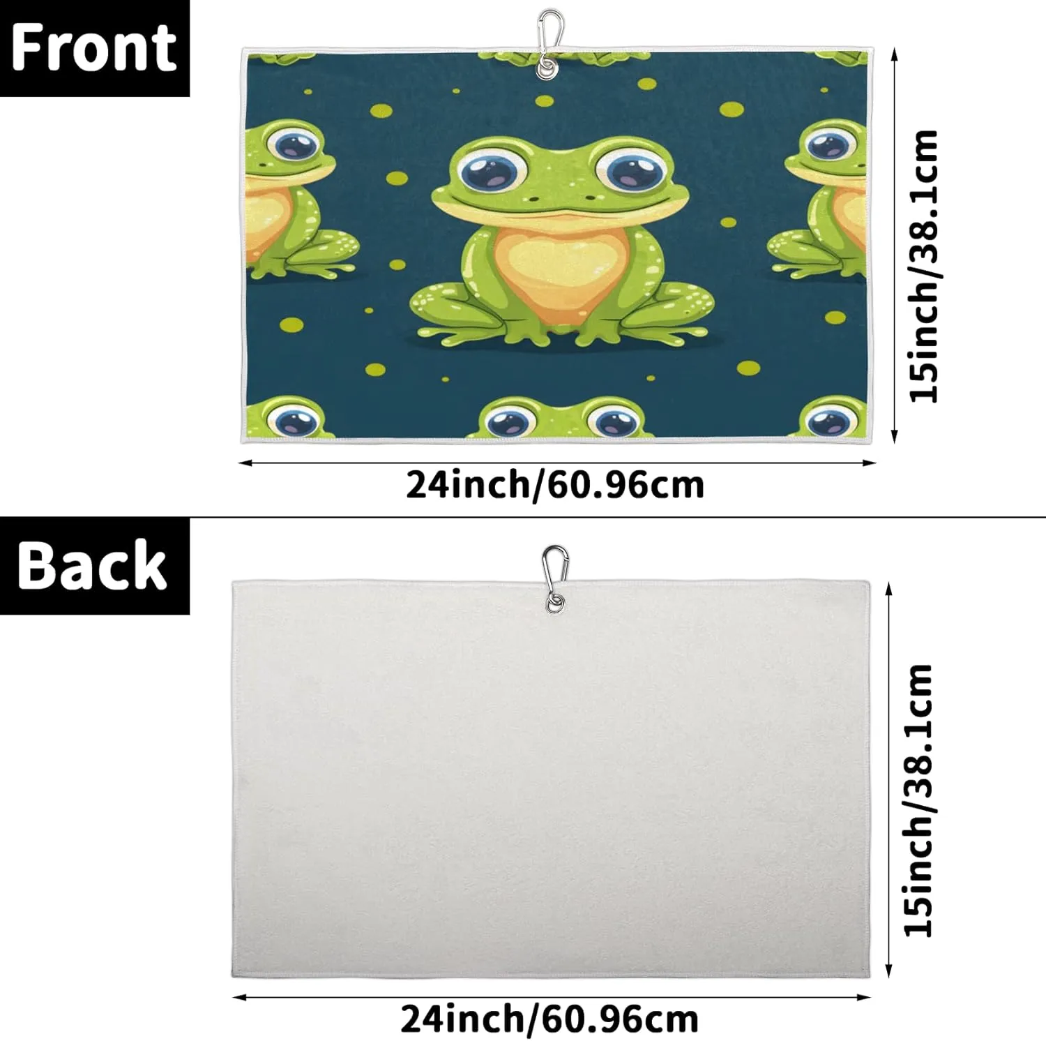 KOBLEN Microfiber Golf Towel with Heavy Duty Carabiner Clip, Frog Polka Dots 24x15 Inch Quick Dry Absorbent Towel for Golf Clubs Balls, Golf Bag Accessories for Men Women,1 Pack