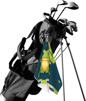 KOBLEN Microfiber Golf Towel with Heavy Duty Carabiner Clip, Frog Polka Dots 24x15 Inch Quick Dry Absorbent Towel for Golf Clubs Balls, Golf Bag Accessories for Men Women,1 Pack