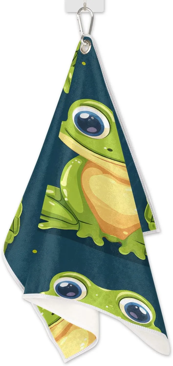 KOBLEN Microfiber Golf Towel with Heavy Duty Carabiner Clip, Frog Polka Dots 24x15 Inch Quick Dry Absorbent Towel for Golf Clubs Balls, Golf Bag Accessories for Men Women,1 Pack