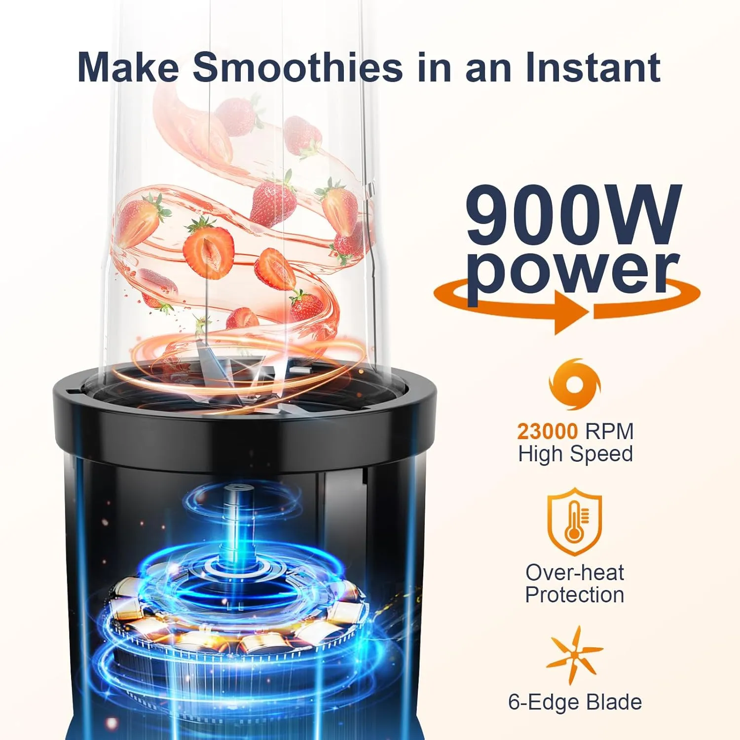 KOIOS Smoothie Blender, 900W Personal Blender for Shakes and Smoothies for Kitchen with 2 No-BPA 22oz Portable Cups, Single Serve Smoothies Maker Mixer for Juices, Nutritious Recipe (Grey Blue)
