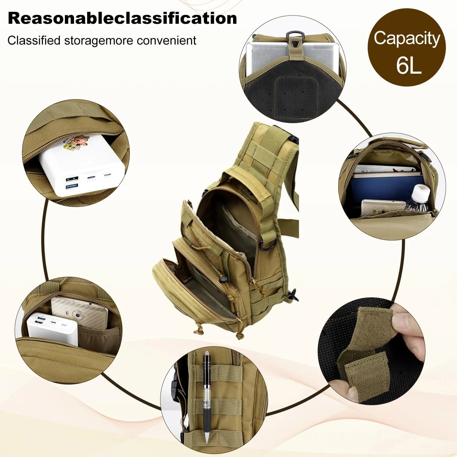 koolehaoda Tactical Shoulder Sling Bag Small Outdoor Military Sport Bag Pack Sling Shoulder Backpack Tactical Bag for Men Every Day Carry, Traveling, Trekking, Camping - Khaki