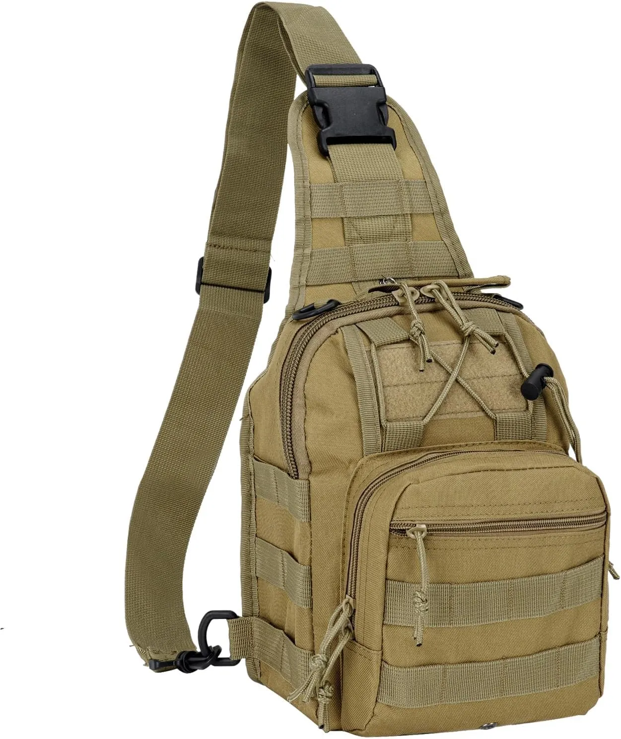 koolehaoda Tactical Shoulder Sling Bag Small Outdoor Military Sport Bag Pack Sling Shoulder Backpack Tactical Bag for Men Every Day Carry, Traveling, Trekking, Camping - Khaki