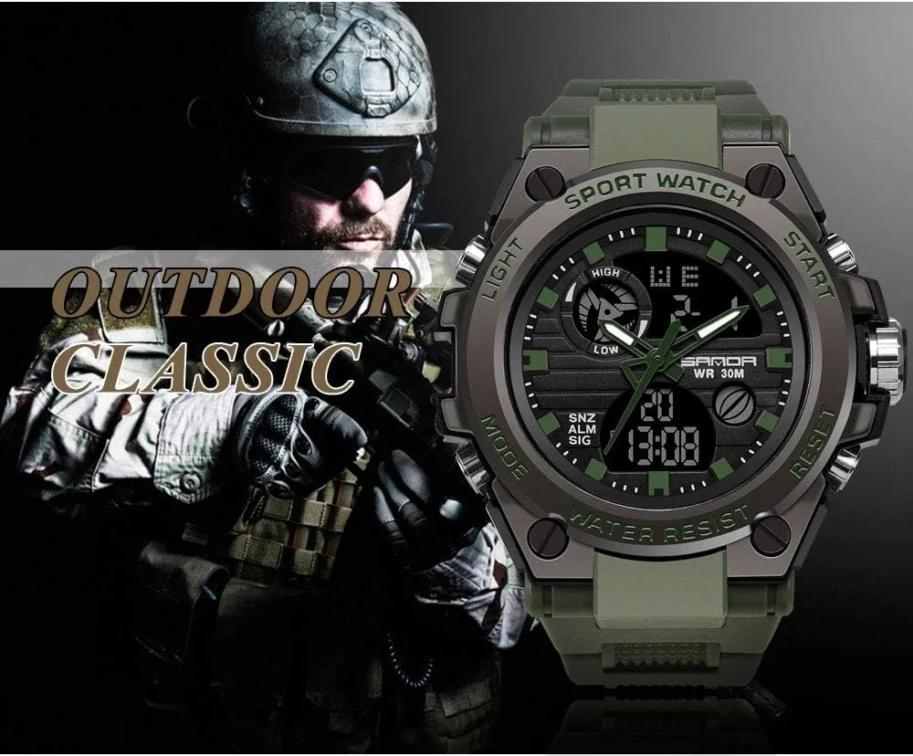 KXAITO Men's Watches Sports Outdoor Waterproof Military Watch Date Multi Function Tactics LED Alarm Stopwatch
