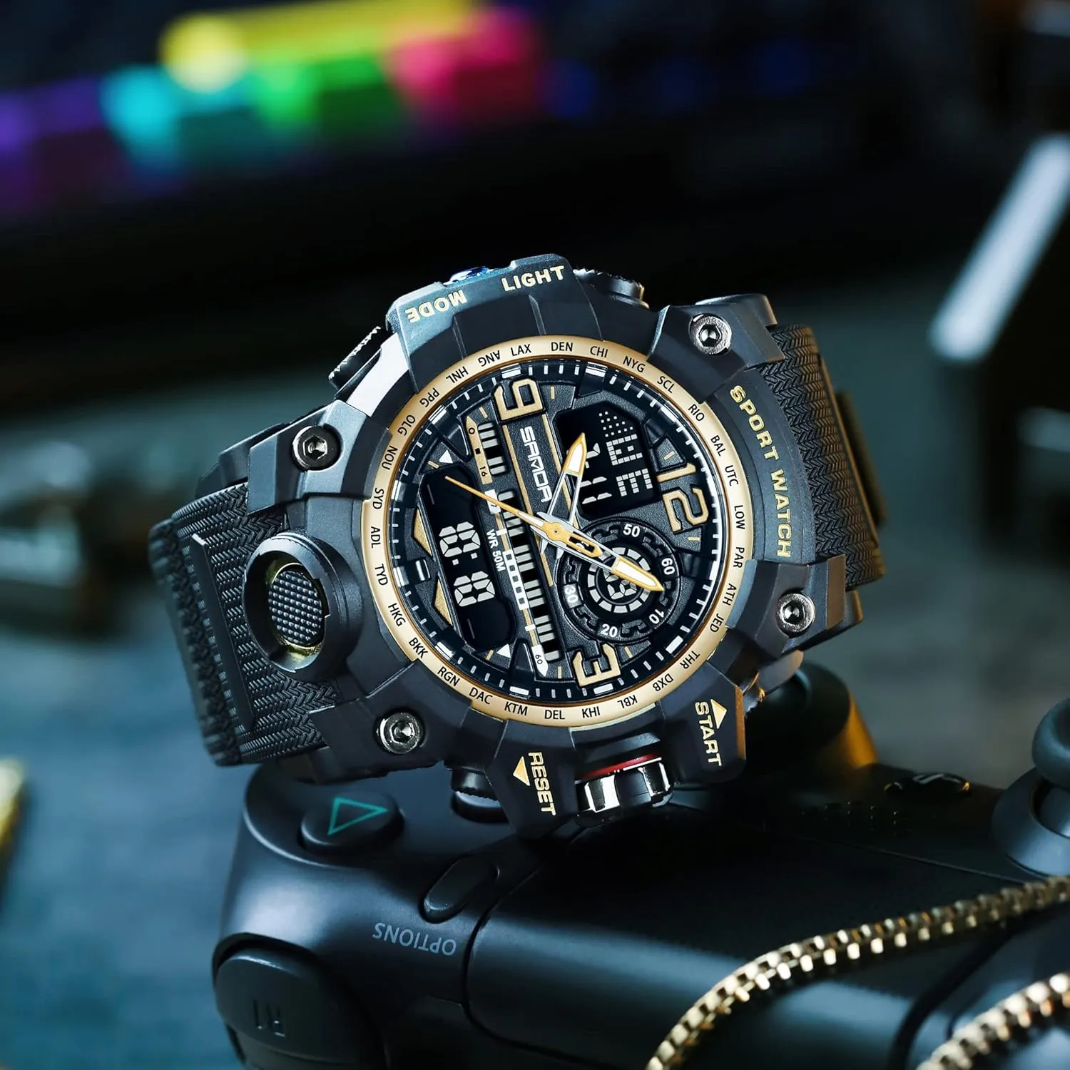 KXAITO Men's Watches Sports Outdoor Waterproof Military Watch Date Multi Function Tactics LED Face Alarm Stopwatch for Men 3133