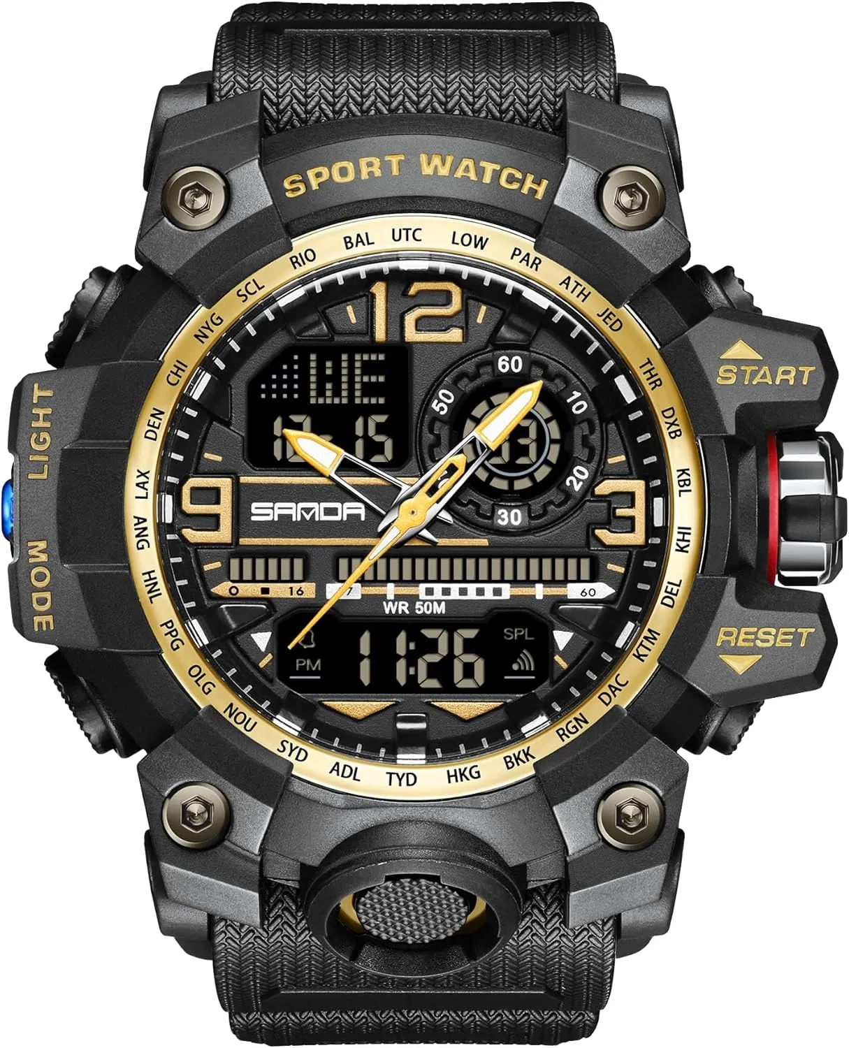 KXAITO Men's Watches Sports Outdoor Waterproof Military Watch Date Multi Function Tactics LED Face Alarm Stopwatch for Men 3133