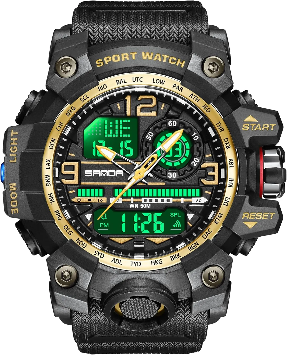 KXAITO Men's Watches Sports Outdoor Waterproof Military Watch Date Multi Function Tactics LED Face Alarm Stopwatch for Men 3133