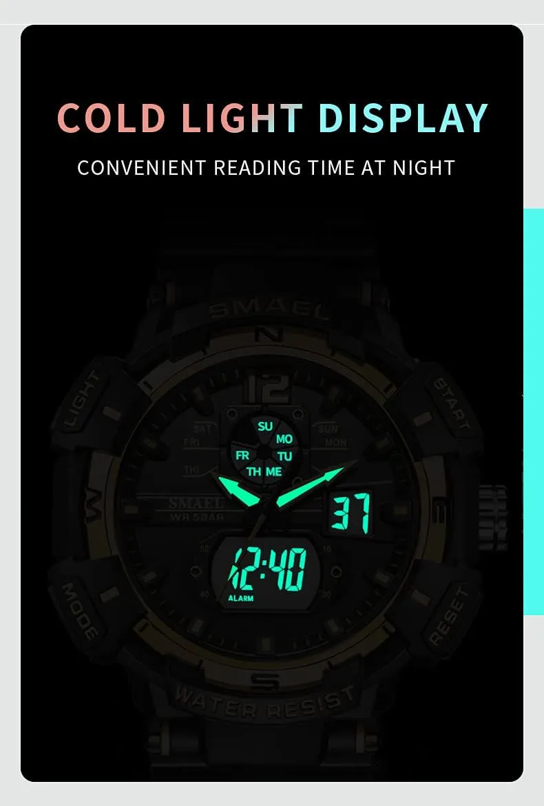 KXAITO Men's Watches Sports Outdoor Waterproof Military Wrist Watch Date Multi Function Tactics LED Alarm Stopwatch