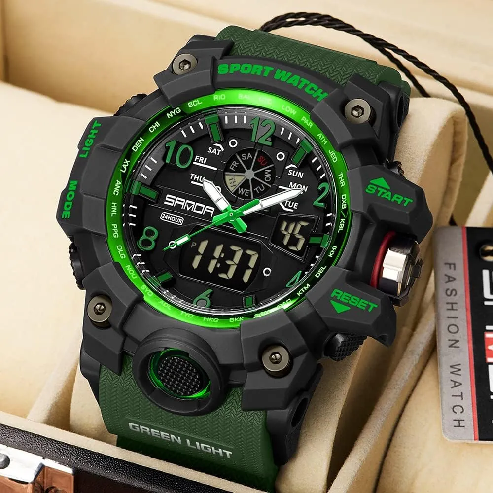 KXAITO Men's Watches Sports Outdoor Waterproof Military Wrist Watch Date Multi Function Tactics LED Alarm Stopwatch