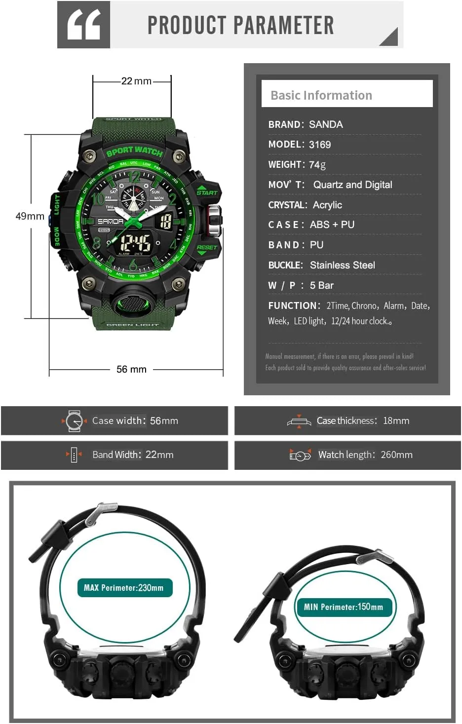 KXAITO Men's Watches Sports Outdoor Waterproof Military Wrist Watch Date Multi Function Tactics LED Alarm Stopwatch