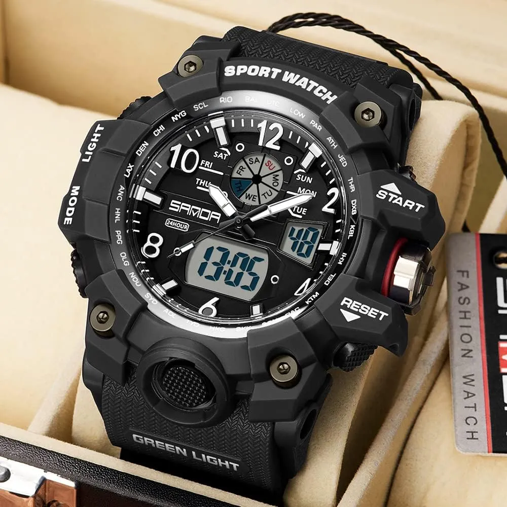 KXAITO Men's Watches Sports Outdoor Waterproof Military Wrist Watch Date Multi Function Tactics LED Alarm Stopwatch