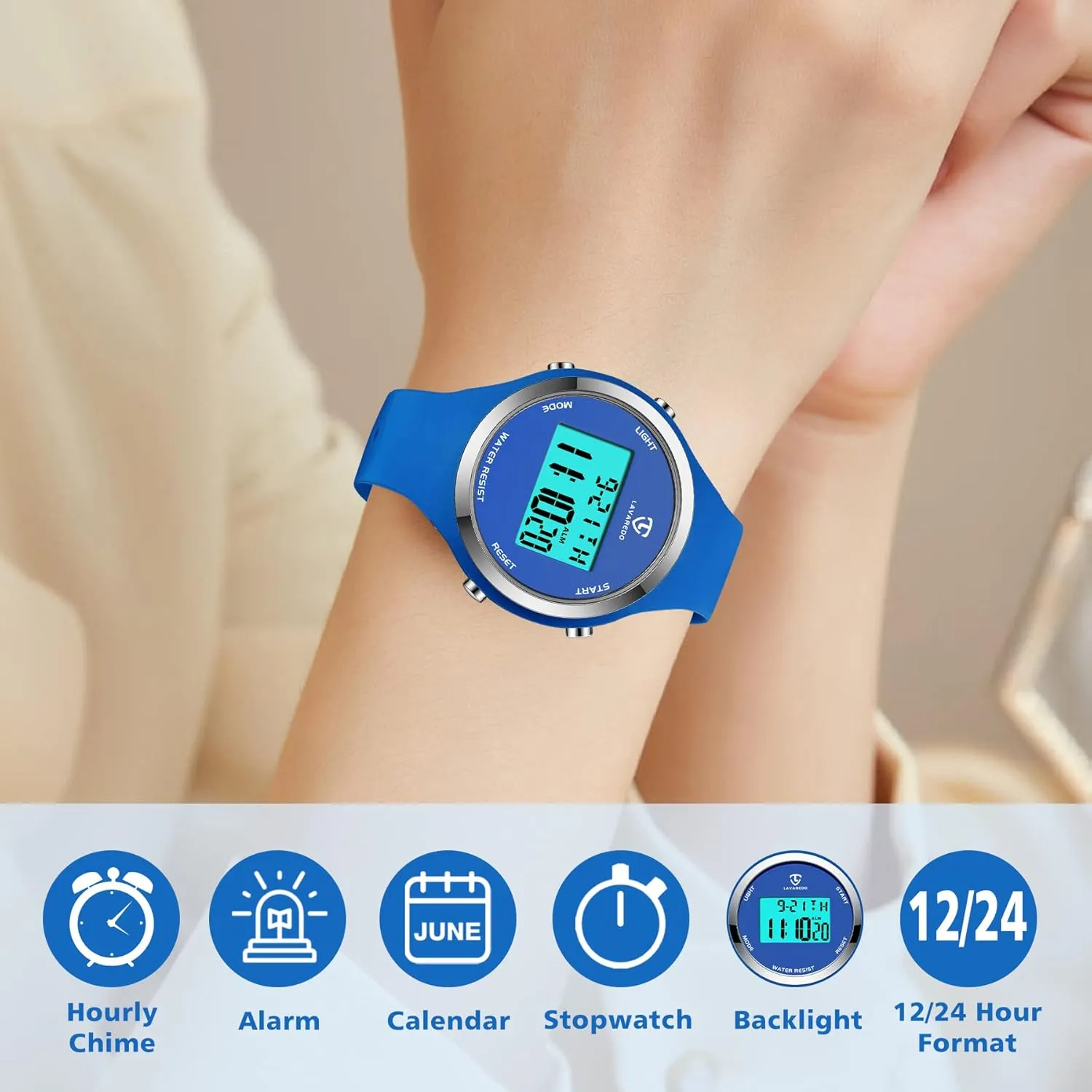 L LAVAREDO Watches for Women 3ATM Waterproof Outdoor Digital Sport Watches Stopwatch Wrist Watch with Alarm Clock, Gifts for Women