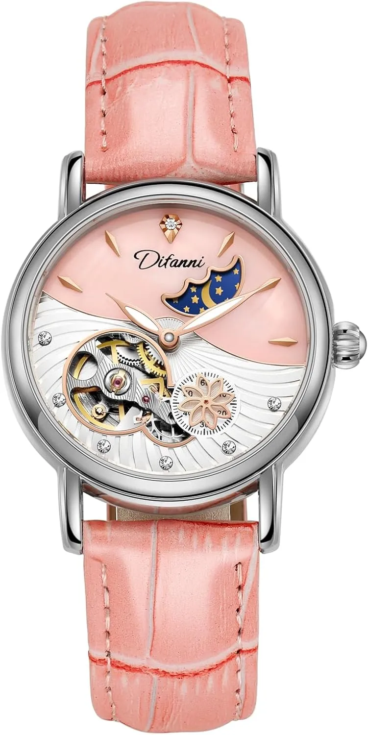 Lady Automatic Mechanical Watches Rotatable Flowers Female Watch Women Luxury Fashion Moon Phase Waterproof Luminous Clock