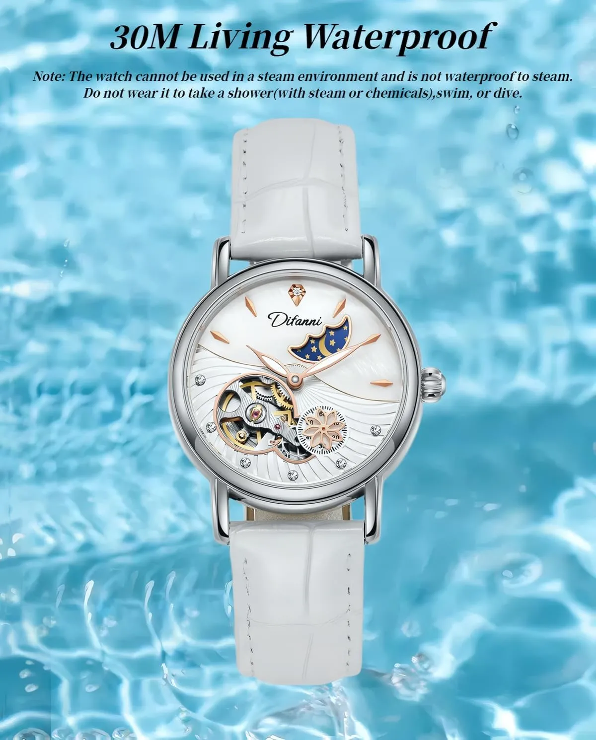 Lady Automatic Mechanical Watches Rotatable Flowers Female Watch Women Luxury Fashion Moon Phase Waterproof Luminous Clock