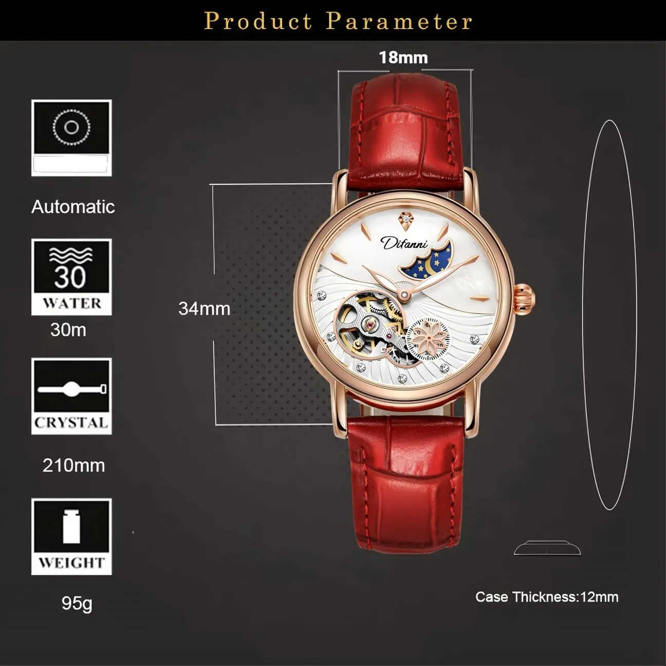 Lady Automatic Mechanical Watches Rotatable Flowers Female Watch Women Luxury Fashion Moon Phase Waterproof Luminous Clock