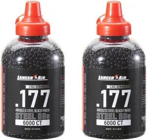 Lancer Tactical 4.5mm / .177 Cal Steel BBS - Anodize Steel Black Finish (6000 Count) Pack of 2