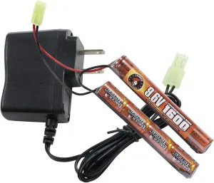 Lancer Tactical Airsoft RC Battery Charger and 9.6V NiMH 1600mAh Rechargeable Butterfly Battery Pack for Airsoft AEGs