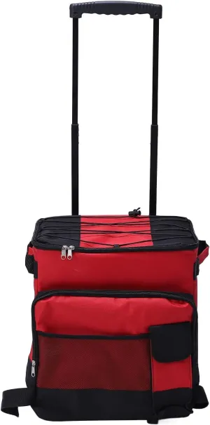 Large Capacity Rolling Cooler Box Insulated with Wheels Red for Camping Picnic
