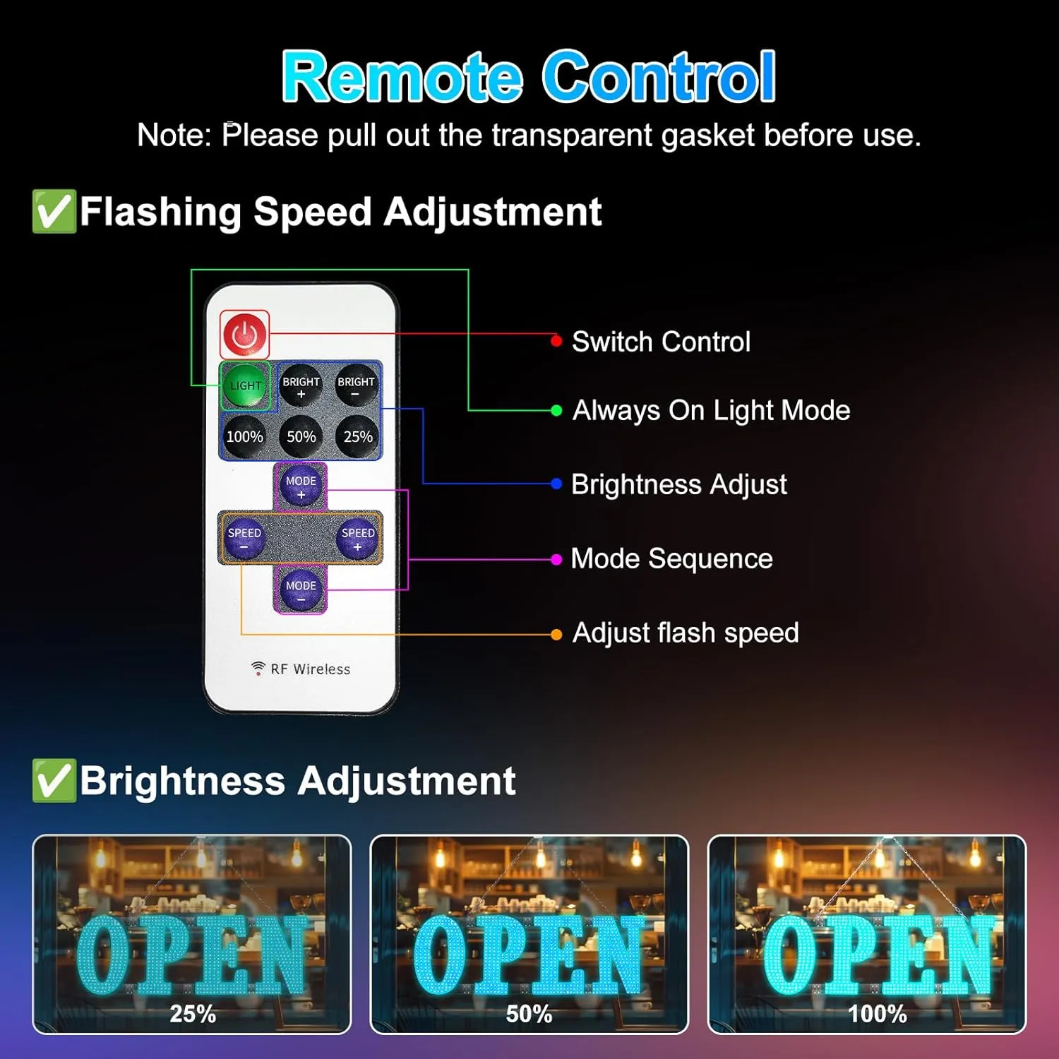 Large LED Open Signs for Buiness with 13 Scene Modes, 40" x 14" Unique Design Ice Blue Open Sign for Business Hour Open Sign for Window Stores Retail and Restaurant