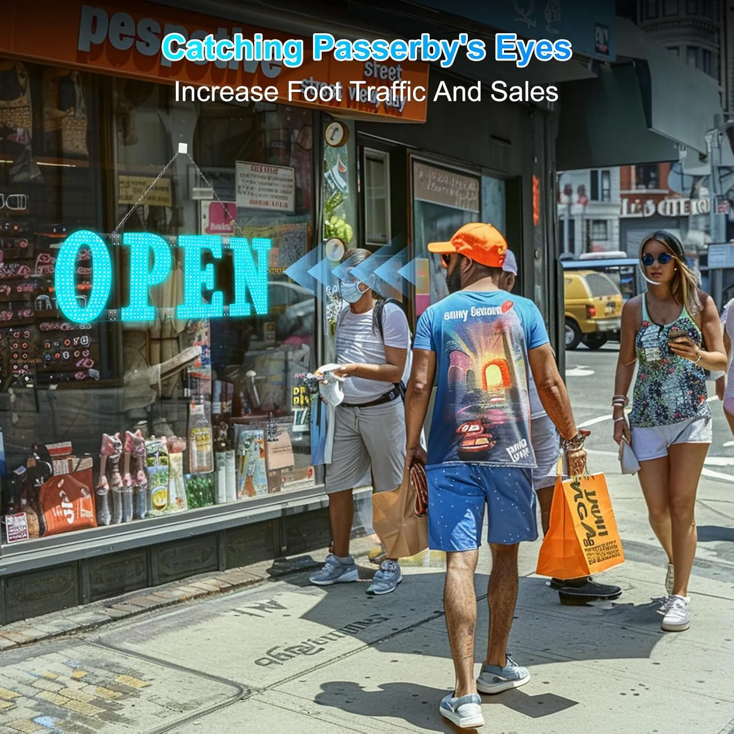 Large LED Open Signs for Buiness with 13 Scene Modes, 40" x 14" Unique Design Ice Blue Open Sign for Business Hour Open Sign for Window Stores Retail and Restaurant