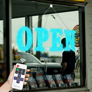 Large LED Open Signs for Buiness with 13 Scene Modes, 40" x 14" Unique Design Ice Blue Open Sign for Business Hour Open Sign for Window Stores Retail and Restaurant