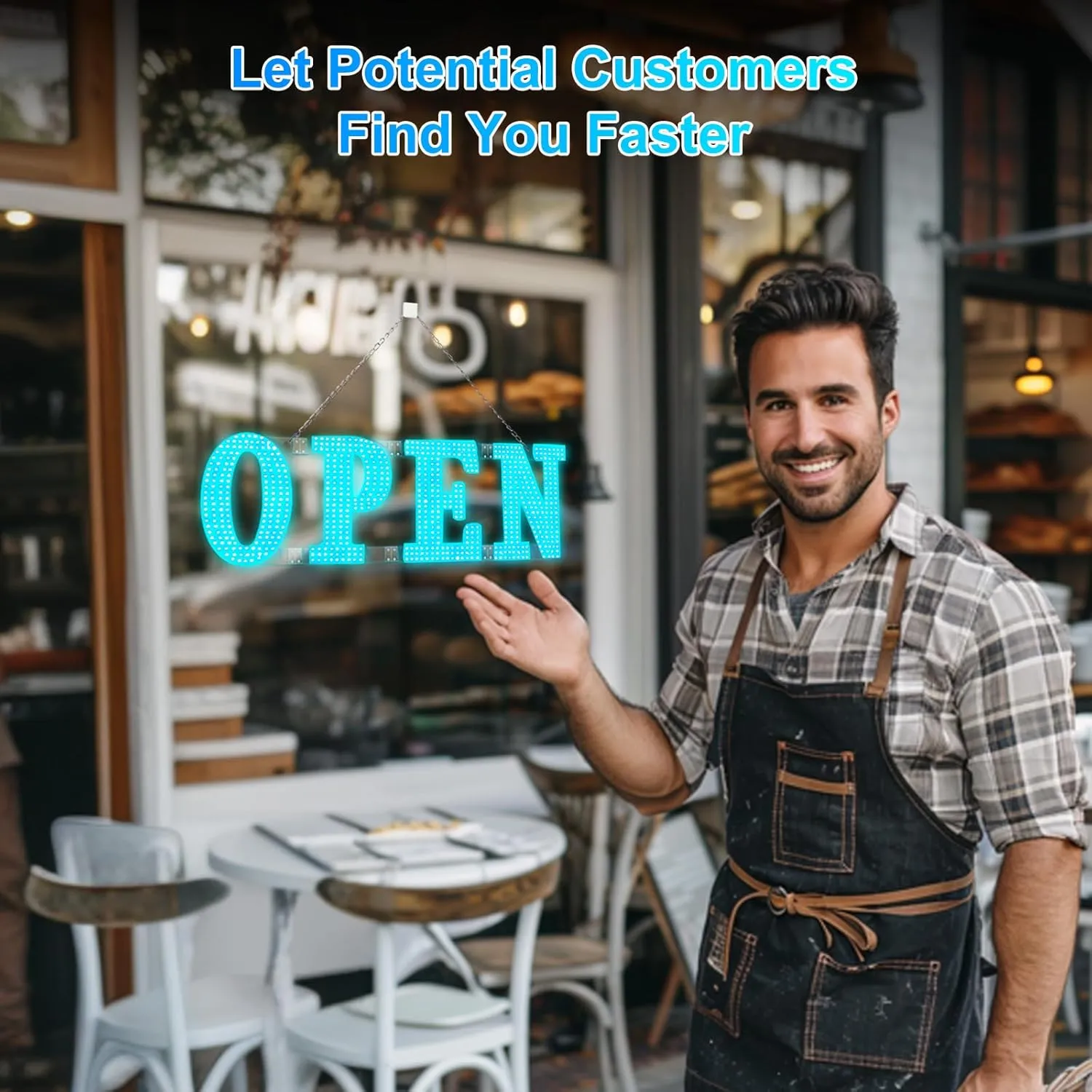 Large LED Open Signs for Buiness with 13 Scene Modes, 40" x 14" Unique Design Ice Blue Open Sign for Business Hour Open Sign for Window Stores Retail and Restaurant
