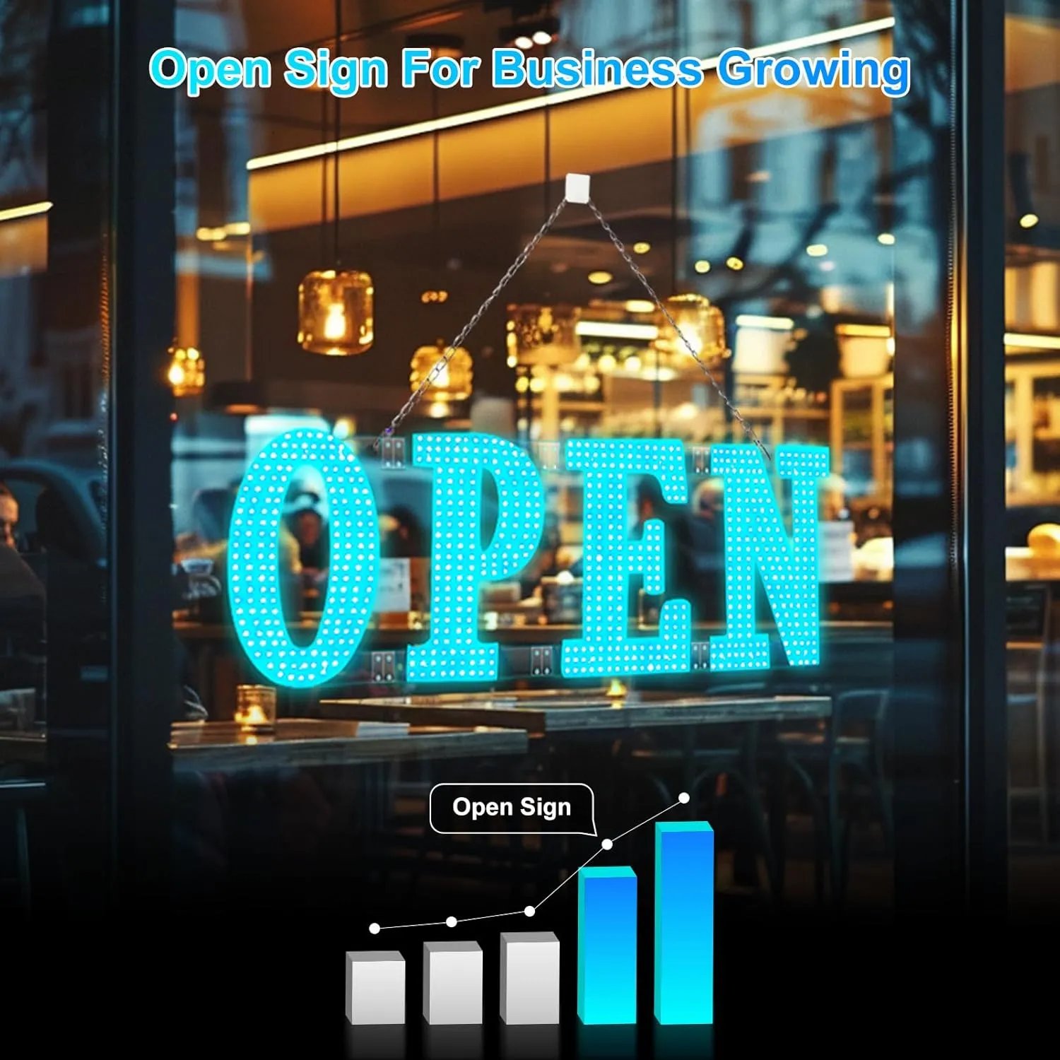Large LED Open Signs for Buiness with 13 Scene Modes, 40" x 14" Unique Design Ice Blue Open Sign for Business Hour Open Sign for Window Stores Retail and Restaurant