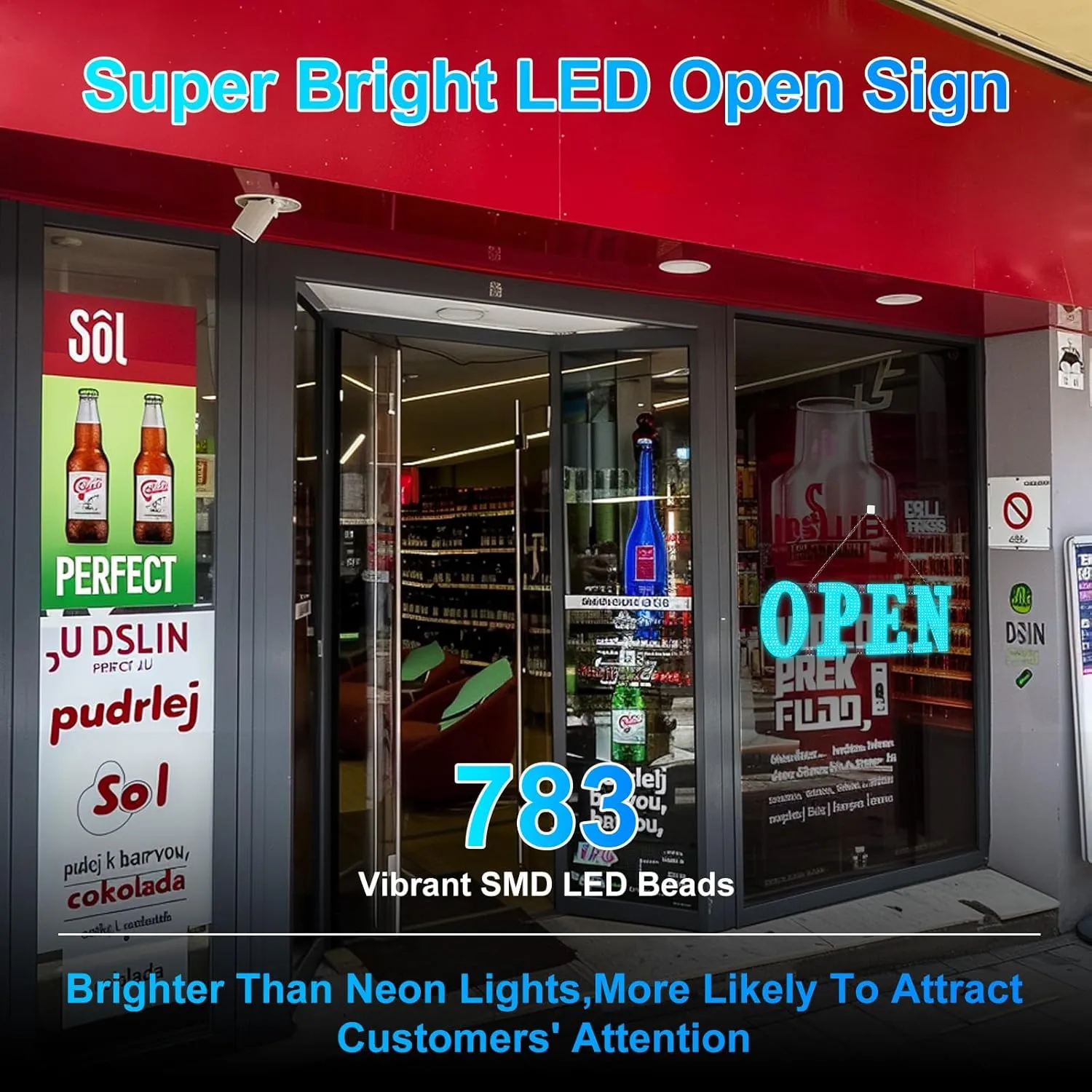 Large LED Open Signs for Buiness with 13 Scene Modes, 40" x 14" Unique Design Ice Blue Open Sign for Business Hour Open Sign for Window Stores Retail and Restaurant