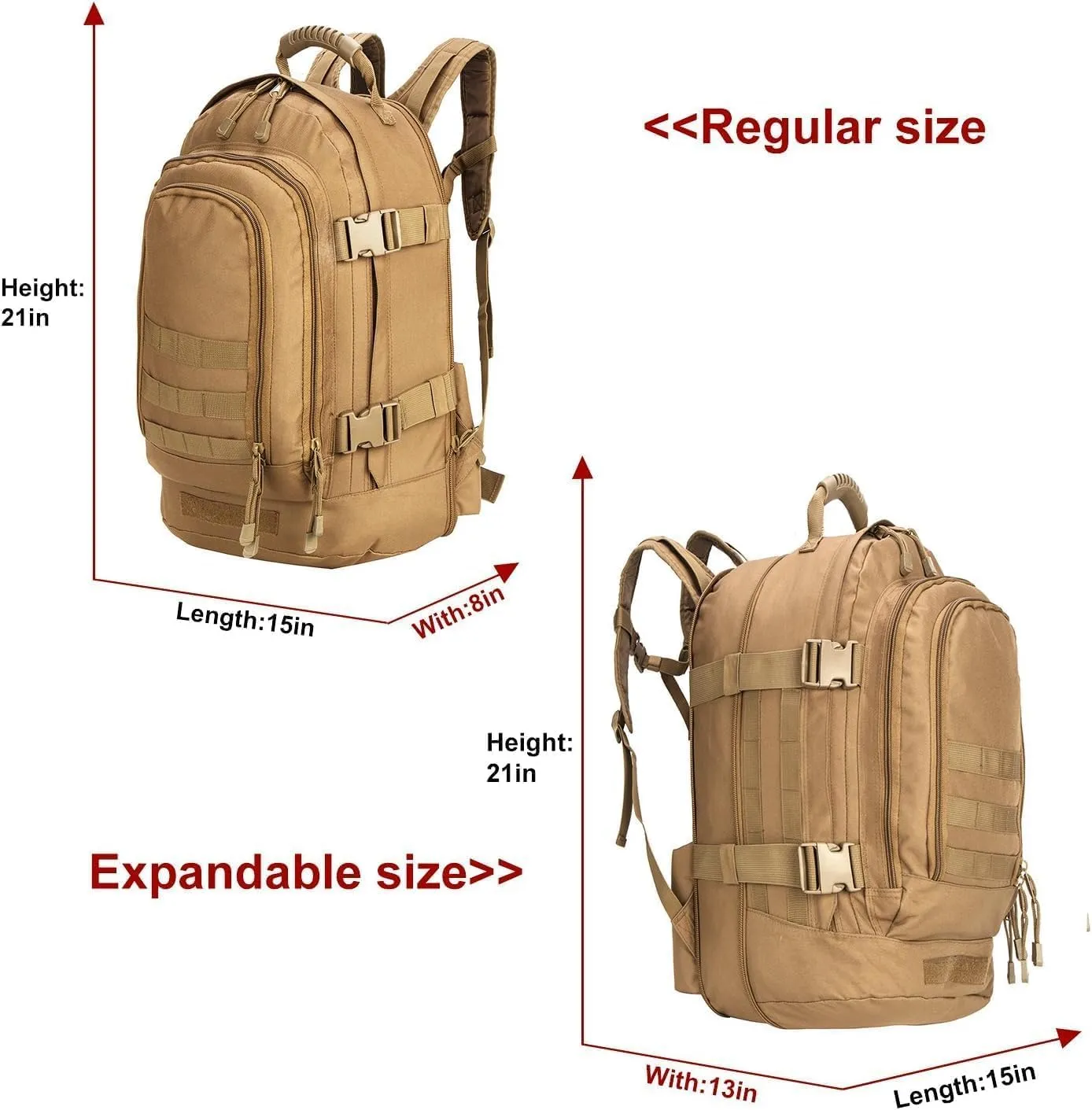 Large Tactical Expandable Backpack 39L-64L Military Bug Out Bag With Waist Strap